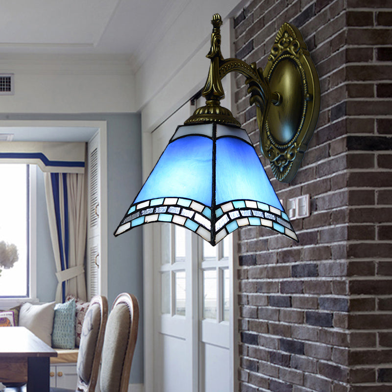 BowLift | Tiffany Pyramid Wall Lamp Blasted Glass 1 Light Wall Lighting in Green/Blue/Yellow for Bedroom