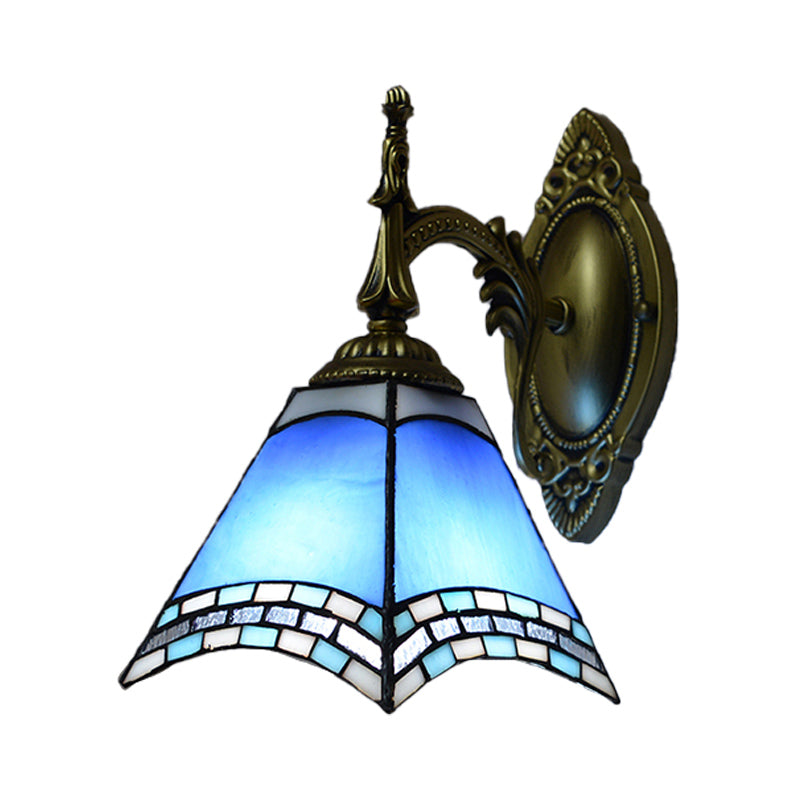 BowLift | Tiffany Pyramid Wall Lamp Blasted Glass 1 Light Wall Lighting in Green/Blue/Yellow for Bedroom