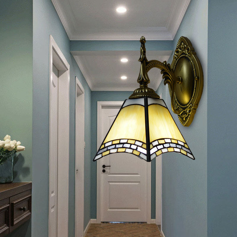 BowLift | Tiffany Pyramid Wall Lamp Blasted Glass 1 Light Wall Lighting in Green/Blue/Yellow for Bedroom