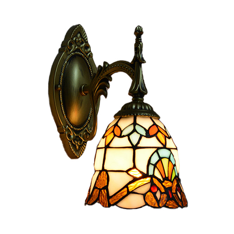BowLift | Stained Glass Bell Wall Lamp Baroque Style 1 Light Wall Fixture for Bedside