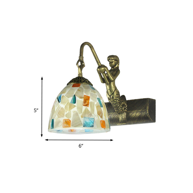 BowLift | Bowl Wall Lamp Fixture Tiffany Shell 1 Head White Sconce Lamp Fixture with Mermaid Back Plate