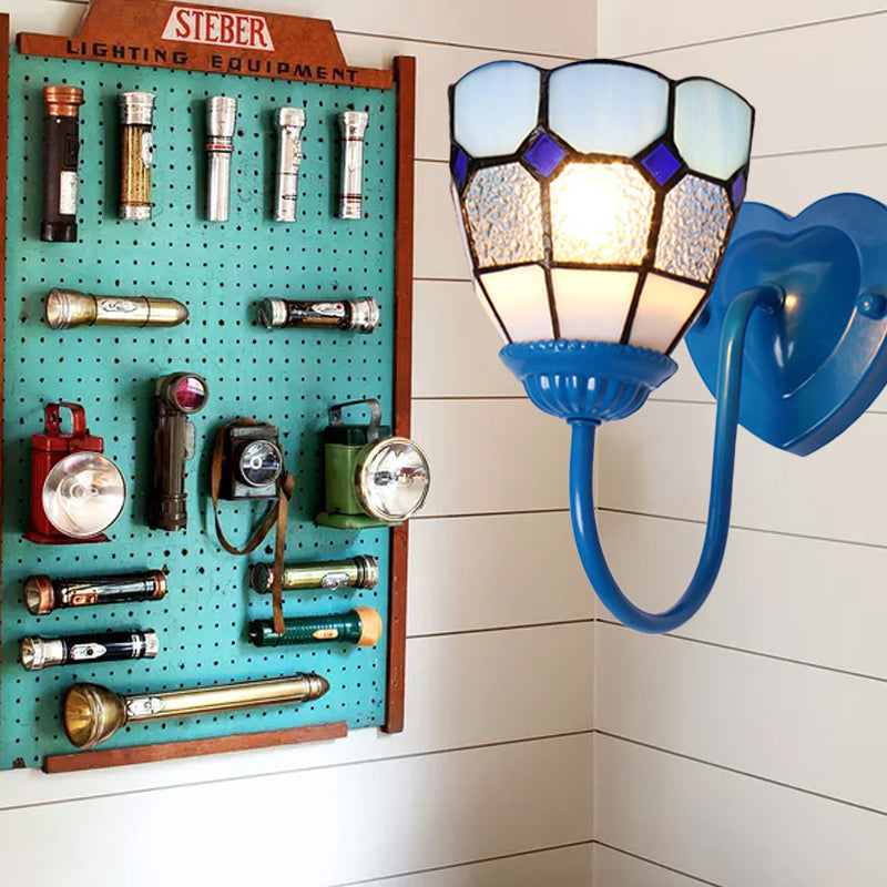BowLift | 1 Head Bathroom Wall Light Tiffany Blue/White/Antique Brass Wall Mounted Light with Dome Dimple Glass Shade