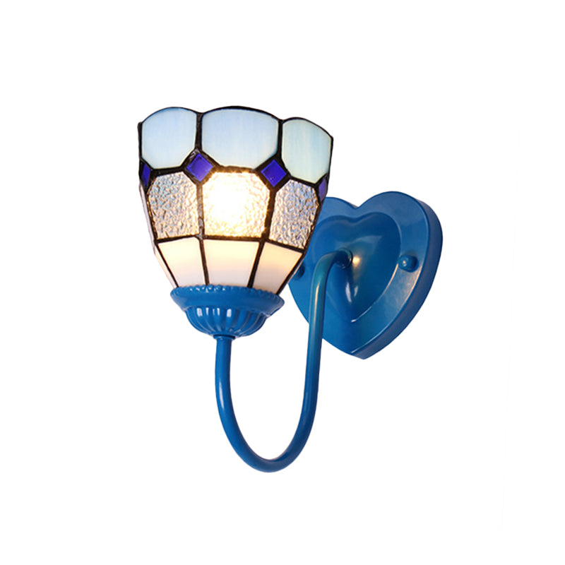 BowLift | 1 Head Bathroom Wall Light Tiffany Blue/White/Antique Brass Wall Mounted Light with Dome Dimple Glass Shade