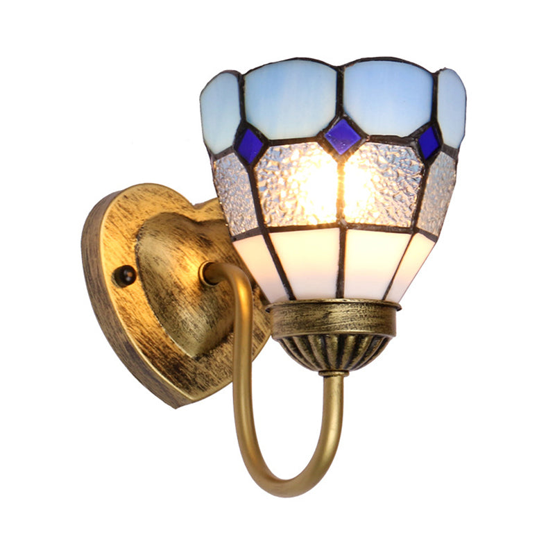 BowLift | 1 Head Bathroom Wall Light Tiffany Blue/White/Antique Brass Wall Mounted Light with Dome Dimple Glass Shade