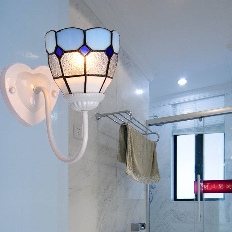 BowLift | 1 Head Bathroom Wall Light Tiffany Blue/White/Antique Brass Wall Mounted Light with Dome Dimple Glass Shade