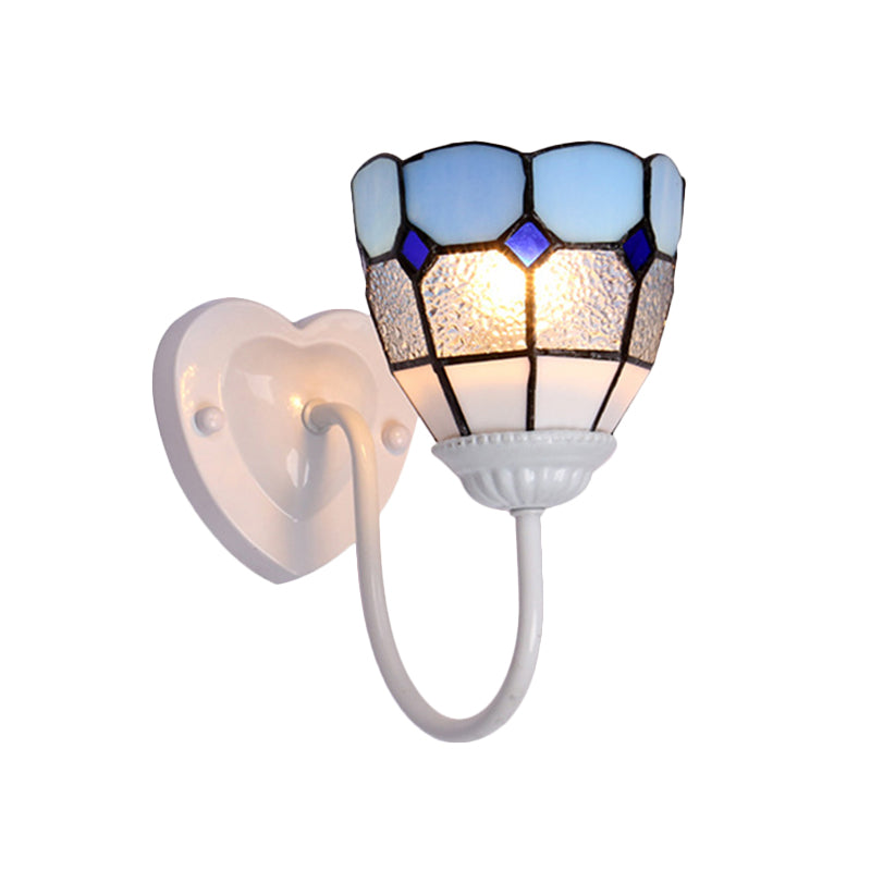 BowLift | 1 Head Bathroom Wall Light Tiffany Blue/White/Antique Brass Wall Mounted Light with Dome Dimple Glass Shade