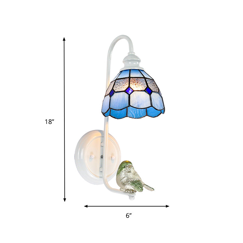BowLift | 1 Head Bedroom Wall Light Mediterranean Blue-White/Beige/Blue-Clear Wall Lamp with Cone/Dome Stained Glass Shade