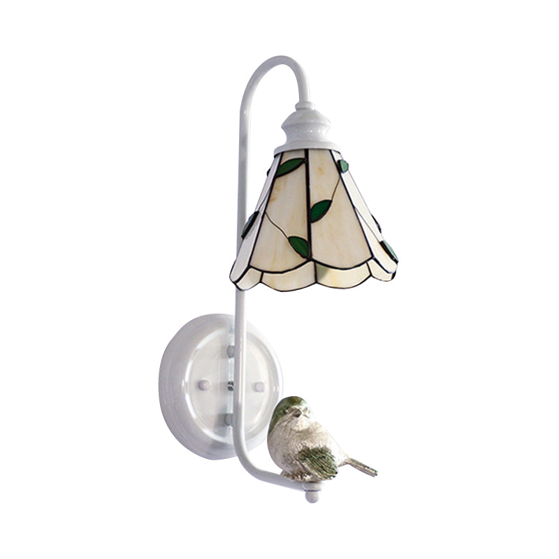 BowLift | 1 Head Bedroom Wall Light Mediterranean Blue-White/Beige/Blue-Clear Wall Lamp with Cone/Dome Stained Glass Shade