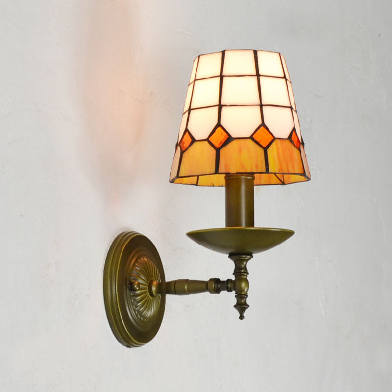 BowLift | Tiffany Geometric Wall Mount Fixture Stained Glass 1 Light Wall Lamp in Orange/Pink/Green/Blue for Living Room
