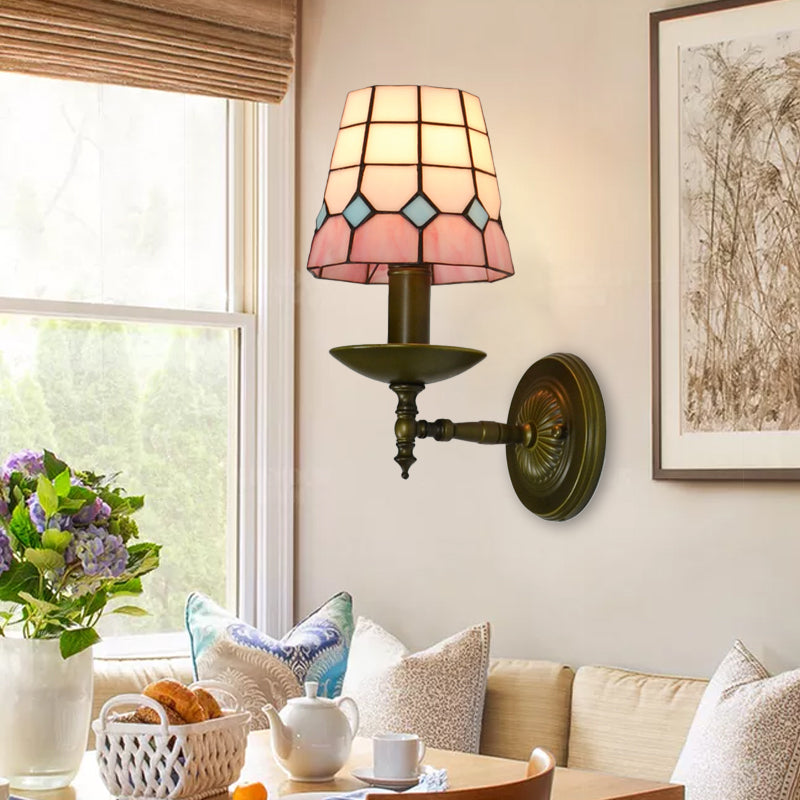BowLift | Tiffany Geometric Wall Mount Fixture Stained Glass 1 Light Wall Lamp in Orange/Pink/Green/Blue for Living Room