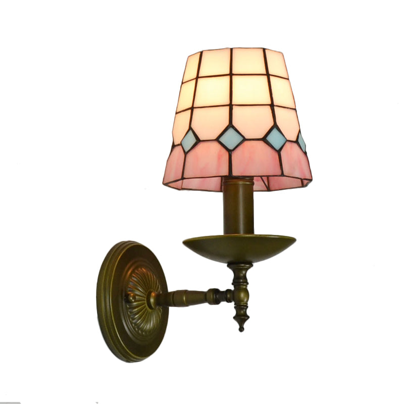 BowLift | Tiffany Geometric Wall Mount Fixture Stained Glass 1 Light Wall Lamp in Orange/Pink/Green/Blue for Living Room