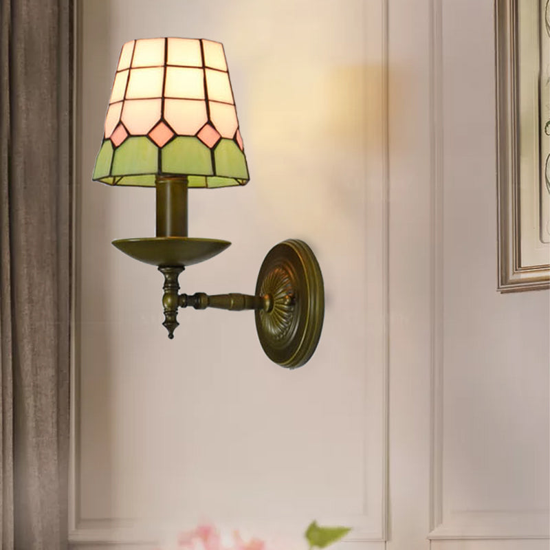 BowLift | Tiffany Geometric Wall Mount Fixture Stained Glass 1 Light Wall Lamp in Orange/Pink/Green/Blue for Living Room