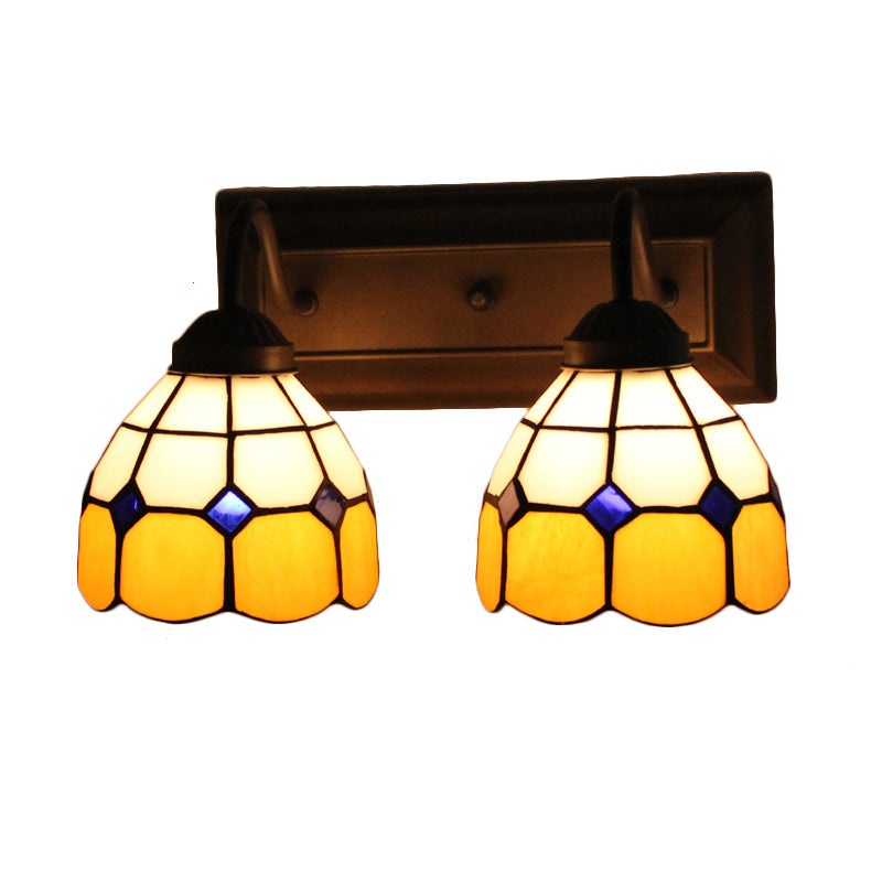 BowLift | Grid Pattern Amber Glass Wall Light Baroque 2 Heads Black Wall Lighting Fixtures