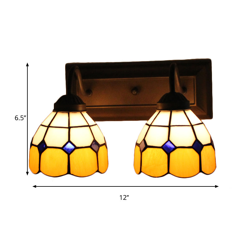BowLift | Grid Pattern Amber Glass Wall Light Baroque 2 Heads Black Wall Lighting Fixtures