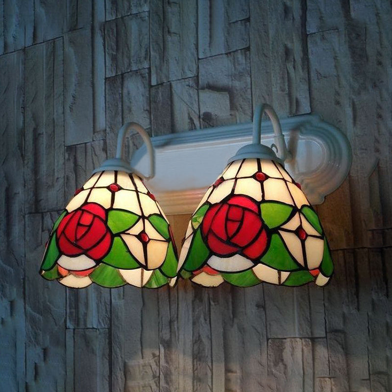 BowLift | Rose Wall Lamp Victorian Stained Glass 2 Heads Red Wall Light