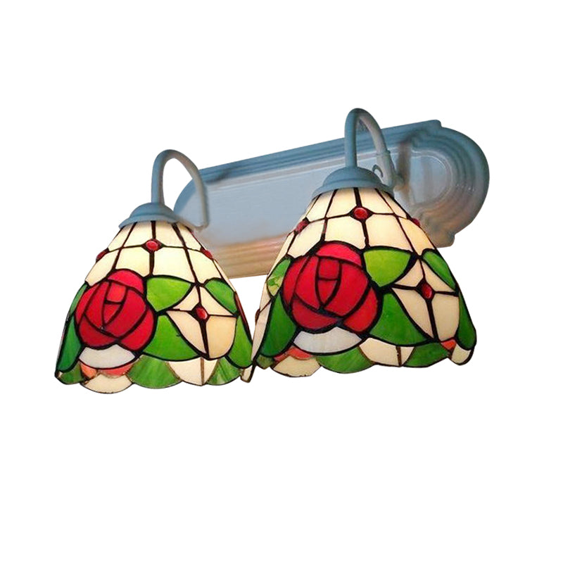 BowLift | Rose Wall Lamp Victorian Stained Glass 2 Heads Red Wall Light