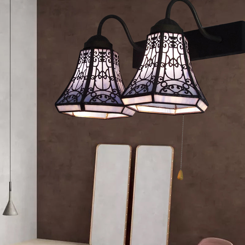 BowLift | Blue Flared Wall Lamp Tiffany 2 Heads Stained Glass Wall Light with Pull Switch
