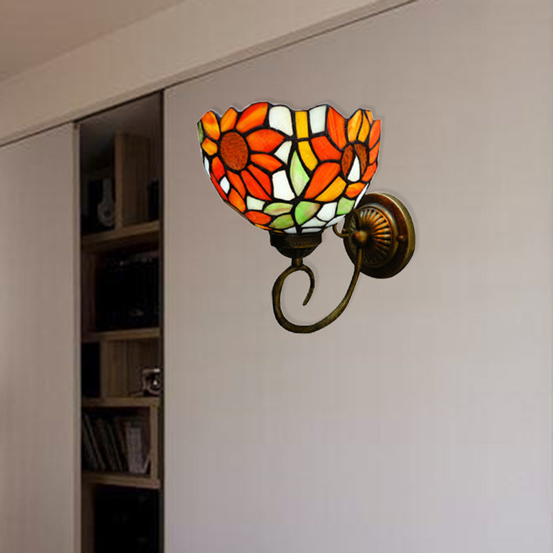 BowLift | Victorian Sunflower Wall-Mounted Light 1 Head Stained Glass Wall Lamp in Orange