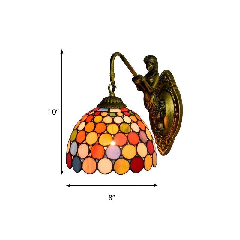 BowLift | Antique Brass 1 Head Wall Lighting Tiffany Multicolor Tempered Glass Dome Wall Lamp