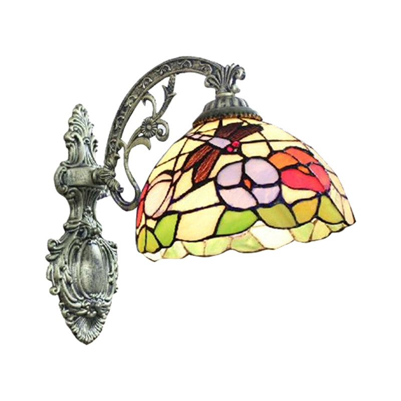 BowLift | Framed Base Restaurant Wall Lamp with Petal Glass 1 Light Tiffany Rustic Wall Light