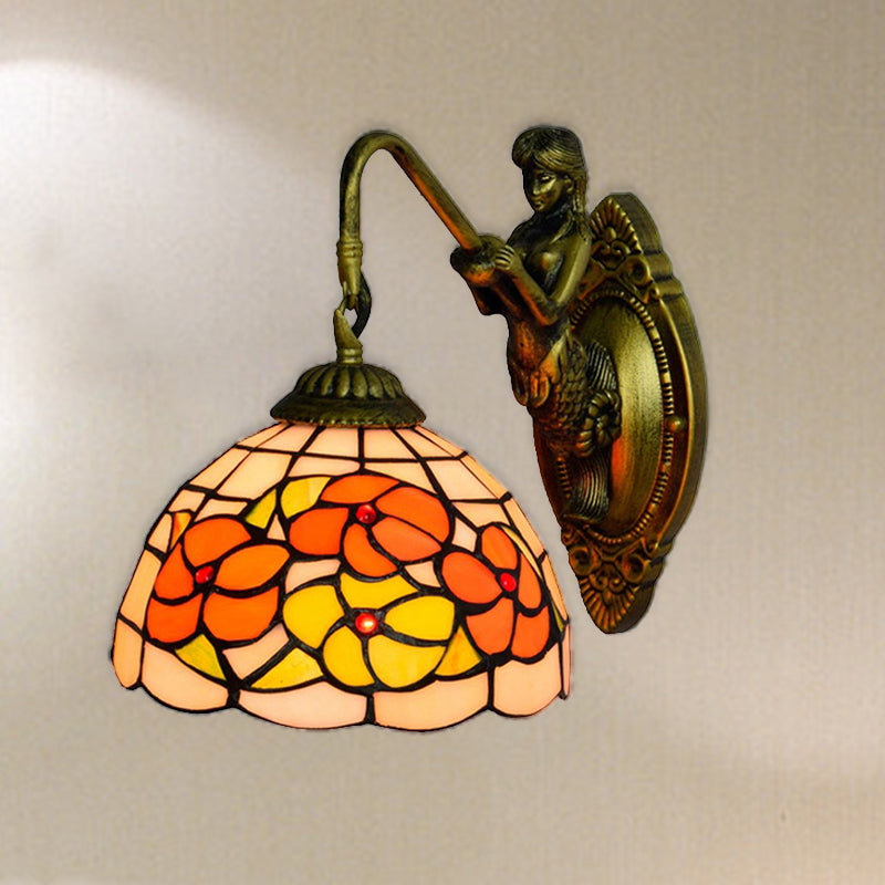 BowLift | Flower Wall Mounted Light Tiffany Beige Glass 1 Head Brass Mermaid Wall Lamp Fixture for Hallway