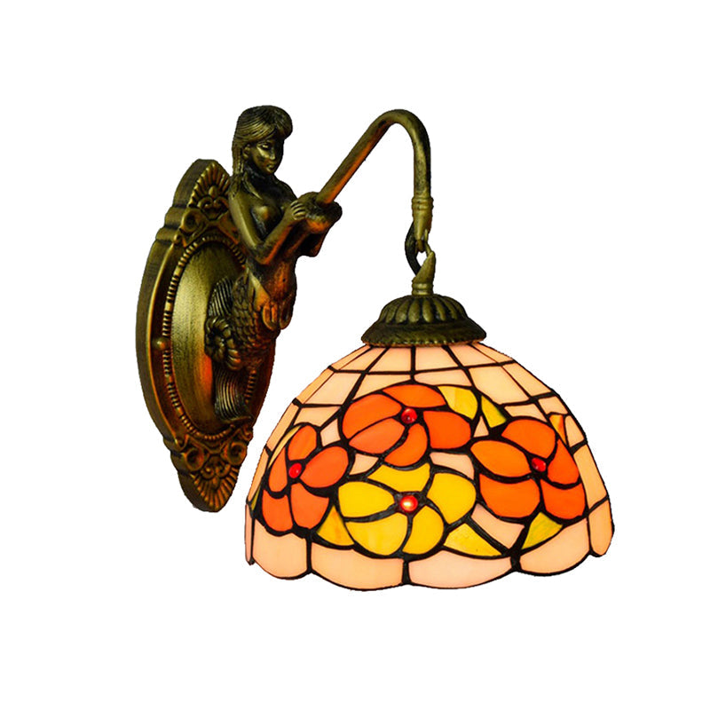 BowLift | Flower Wall Mounted Light Tiffany Beige Glass 1 Head Brass Mermaid Wall Lamp Fixture for Hallway