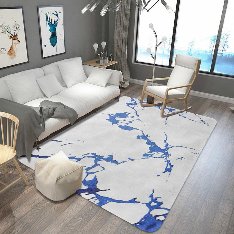 BowLift | Unique abstract rug Blue and White Shabby Chic rug Polyester Machine washable Non-slip rug for the living room