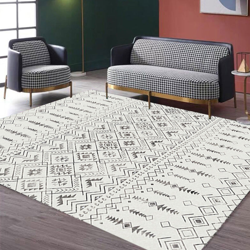 BowLift | White and black bohemian carpet Polyester striped pattern carpet pet-friendly washable non-slip backing carpet for decoration