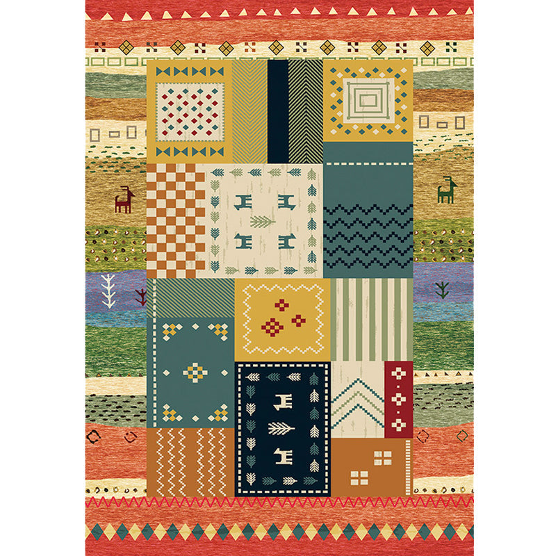 BowLift | Bohemian striped patterned rug with flowers Multicolored Polyester rug Machine washable non-slip back rug for living room