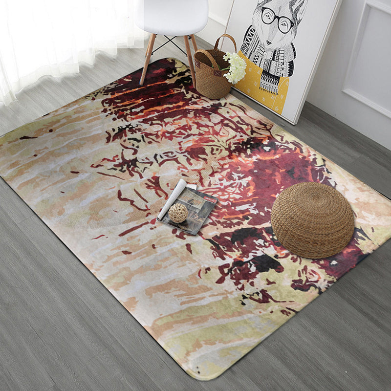 BowLift | Unique abstract rug Red Shabby Chic rug Polyester machine washable non-slip flooring for the living room