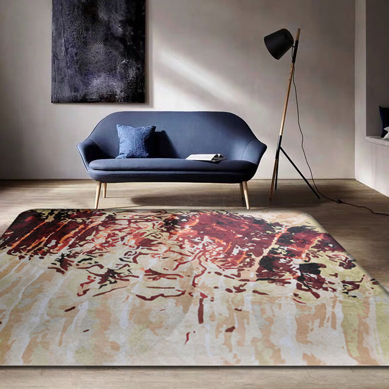 BowLift | Unique abstract rug Red Shabby Chic rug Polyester machine washable non-slip flooring for the living room