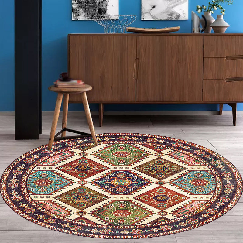 BowLift | Unique Tribal Diamond Pattern Rug Multicolored Moroccan Rug Polyester Pet-Friendly Non-Slip Back Washing Machine Safe Rug for the Living Room