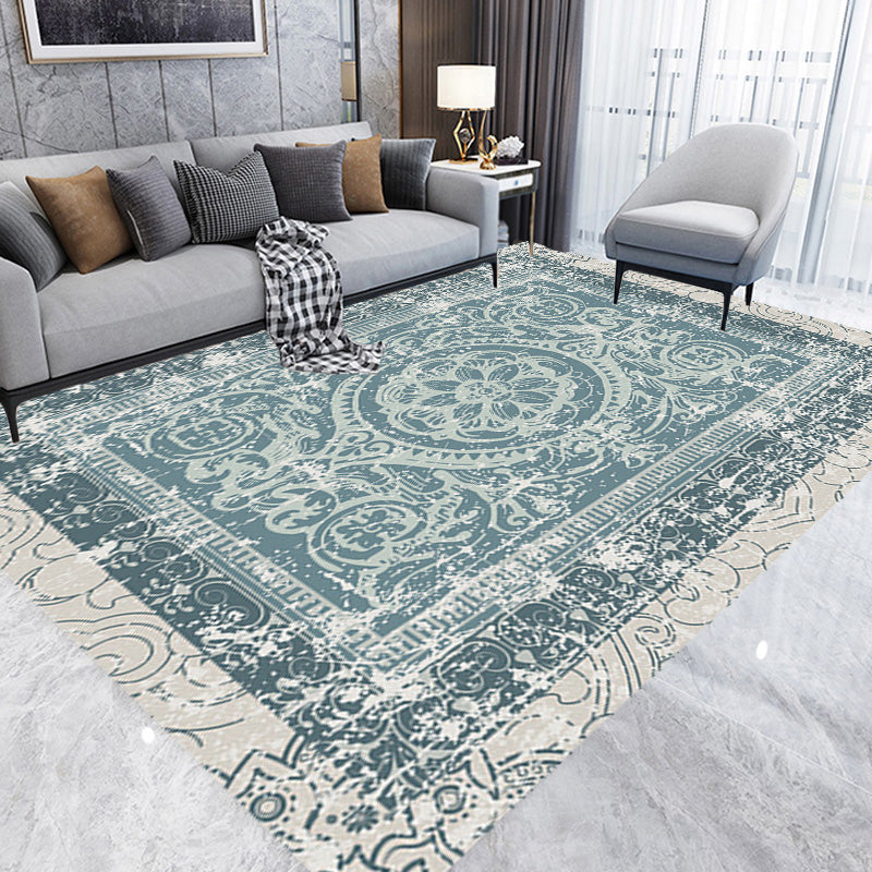 BowLift | Green Moroccan Carpet Polyester Medallion Pattern Carpet pet friendly washable anti-slip backing Carpet for decoration