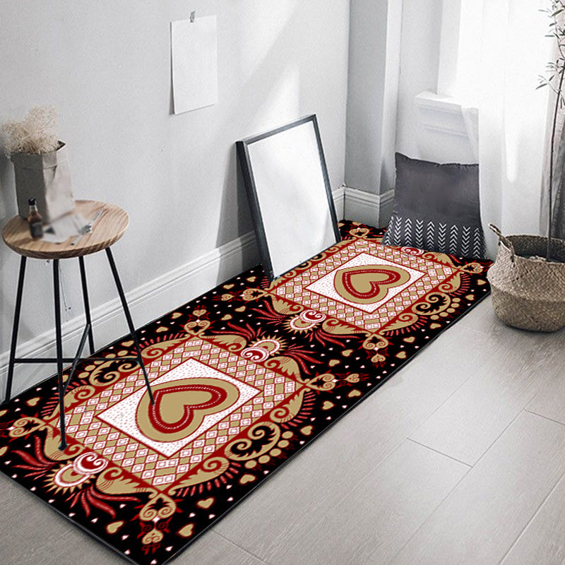 BowLift | Unique Heart Pattern Rug Black and Green Moroccan Rug Polyester Pet-Friendly Non-Slip Back Washable Rug for the Living Room