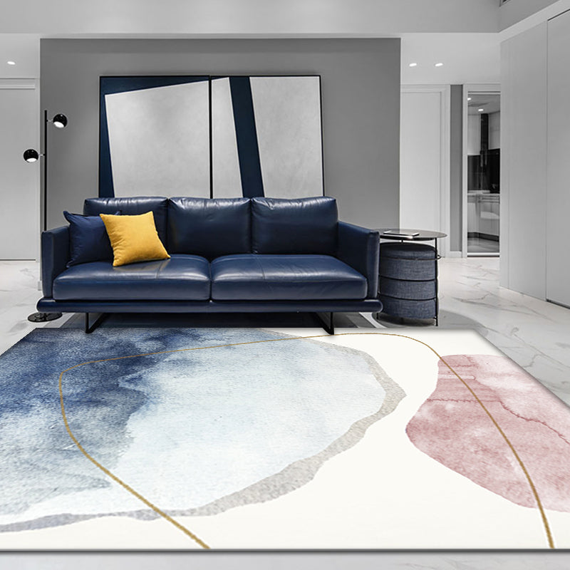 BowLift | Unique blue modernist carpet Polyester color block rug washable pet-friendly non-slip rug for the living room