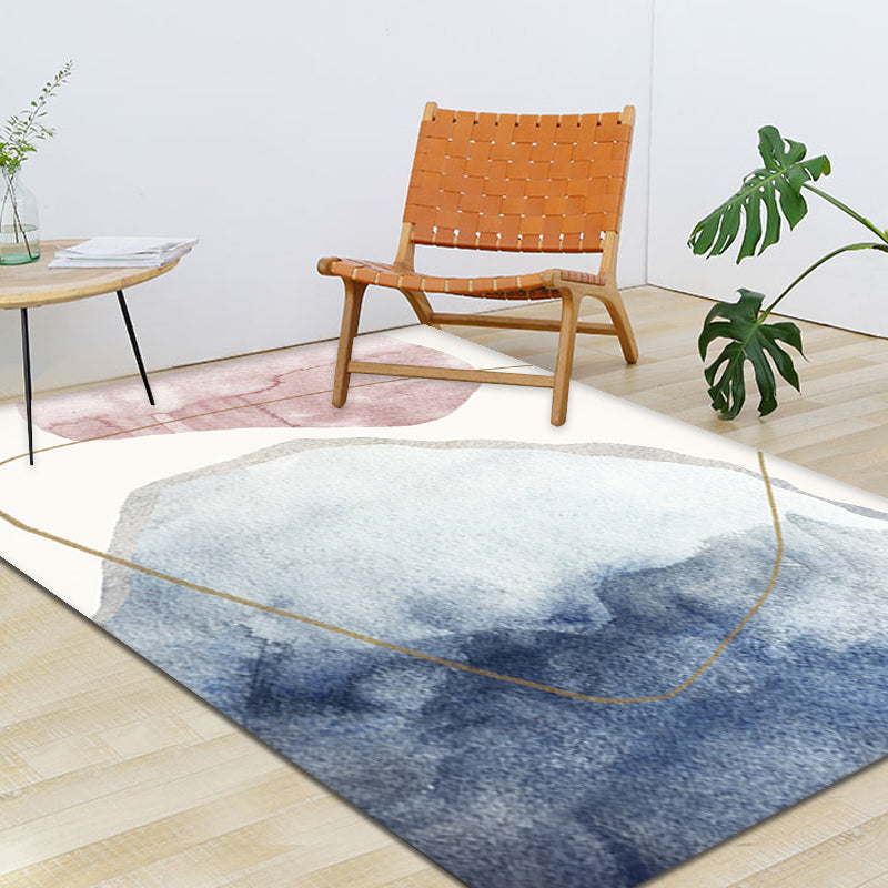 BowLift | Unique blue modernist carpet Polyester color block rug washable pet-friendly non-slip rug for the living room