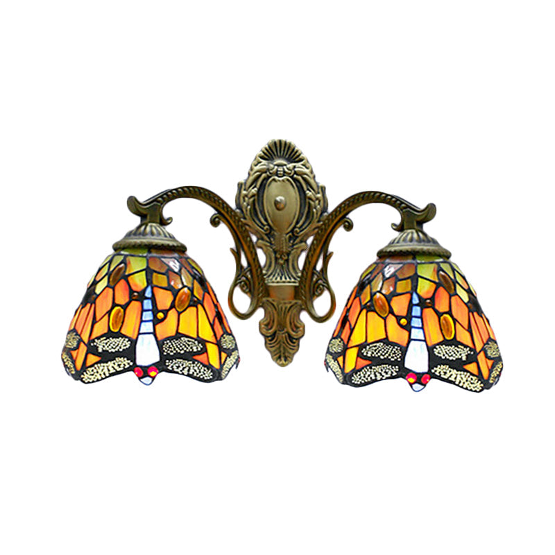 BowLift | Tiffany Rustic Dragonfly Wall Lamp Stained Glass 2 Lamps Orange Wall Lamp for Coffee House