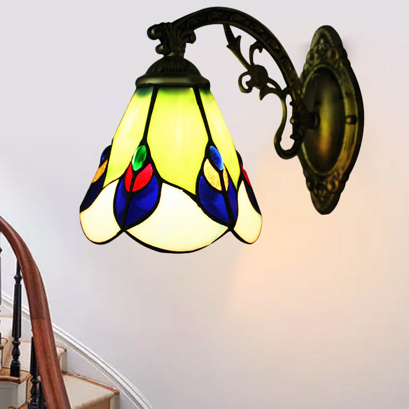 BowLift | Antique Tiffany Green Wall Lamp Peacock 1 Bulb Tempered Glass Wall Light for Bedroom Lighting
