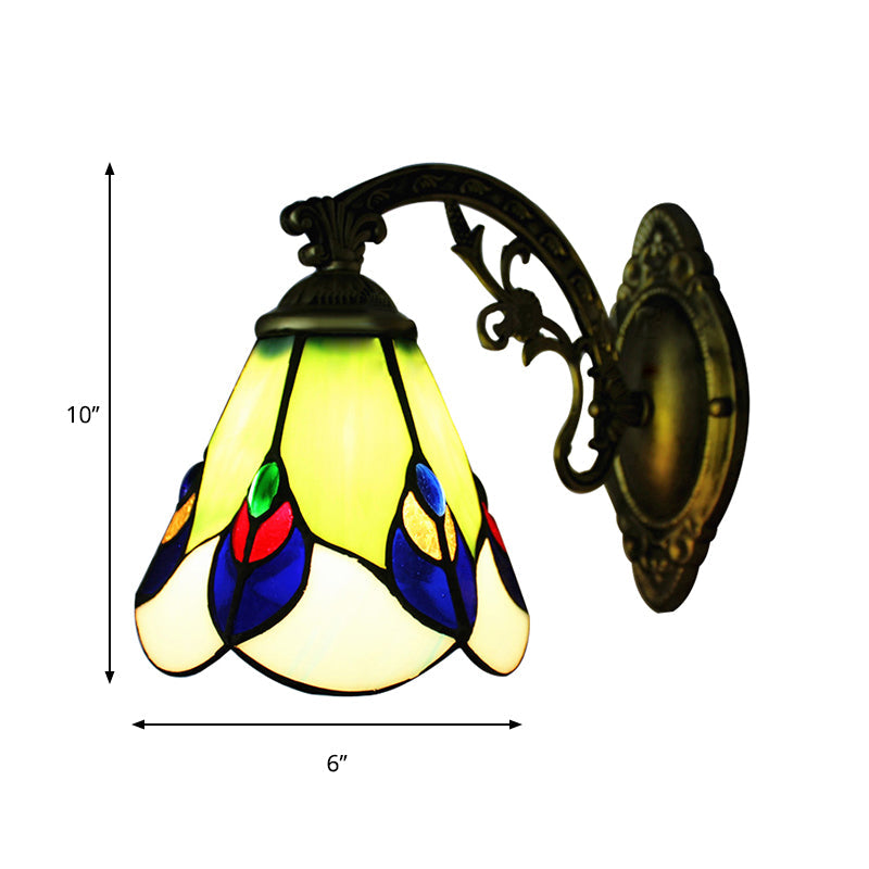 BowLift | Antique Tiffany Green Wall Lamp Peacock 1 Bulb Tempered Glass Wall Light for Bedroom Lighting