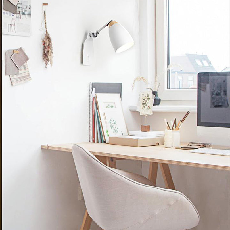 BowLift | Black/White Rounded Wall Lighting Fixture Simple Metal 1 Head Wall Light with Switch for Study