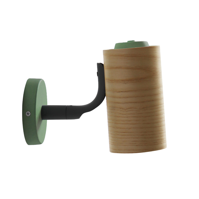 BowLift | Cylindrical Wood Wall-Mounted Light Minimalism 1 Light Yellow/Blue/Green Wall Light for Bathroom