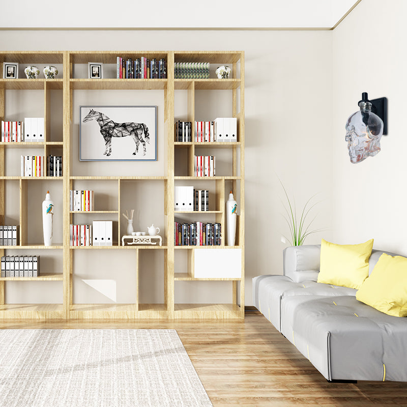 BowLift | Black Skull-Shape Wall Light Vintage Clear Glass 1 Light Living Room Wall-Mounted Lamp Fixture