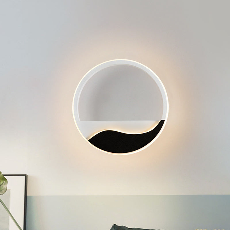 BowLift | Bedroom LED Flush Mount Wall Light Minimalist Black-White Wall Lamp with Wave Pattern Round/Rectangular Acrylic Frame, Warm/White Light