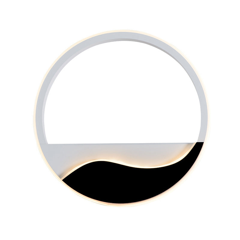 BowLift | Bedroom LED Flush Mount Wall Light Minimalist Black-White Wall Lamp with Wave Pattern Round/Rectangular Acrylic Frame, Warm/White Light