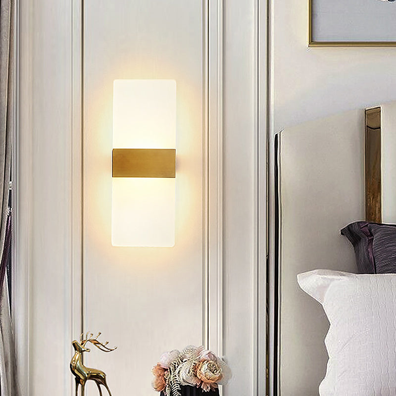 BowLift | Rectangular Flush Wall Light Minimalist Acrylic Night Light with Gold Band, Warm/White Light