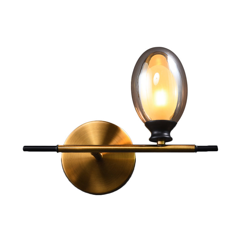 BowLift | Brass straight bar wall light Mid Century 1 head metal wall light ideas with dual oval clear/amber glass shade