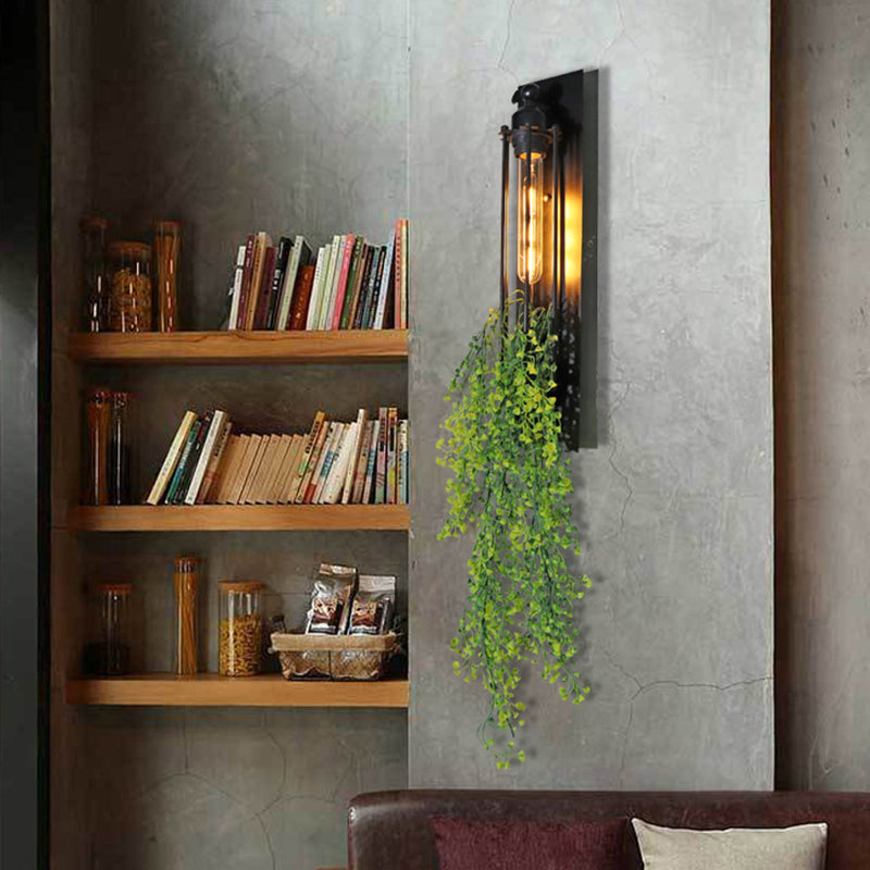 BowLift | Tubular Cage Corridor Wall Lighting Farm Iron 1-Head Yellow and Green/White/Purple and White Wall Lamp with Artificial Flower