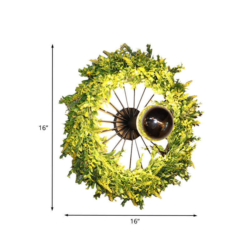 BowLift | Green Bike Wall Light Fixture Factory Iron 1 Bulb Restaurant Plant Wall Sconces Lighting Fixture, 16"/19.5" H
