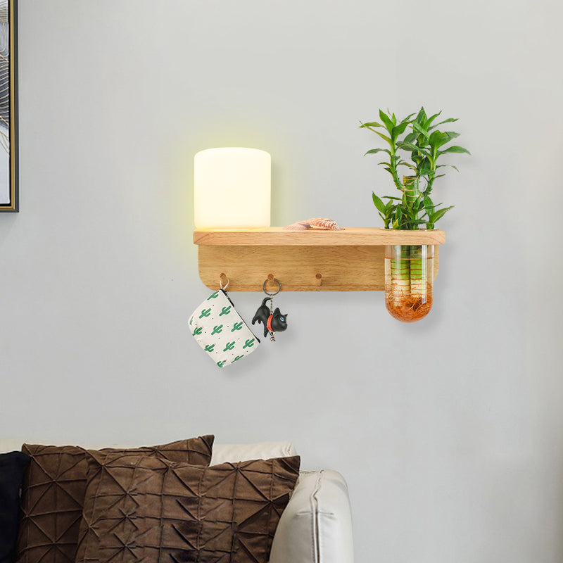 BowLift | Frosted Glass Wood Wall Light Cylindrical 1-Bulb Industrial Wall Sconce Lamp with Plant Container