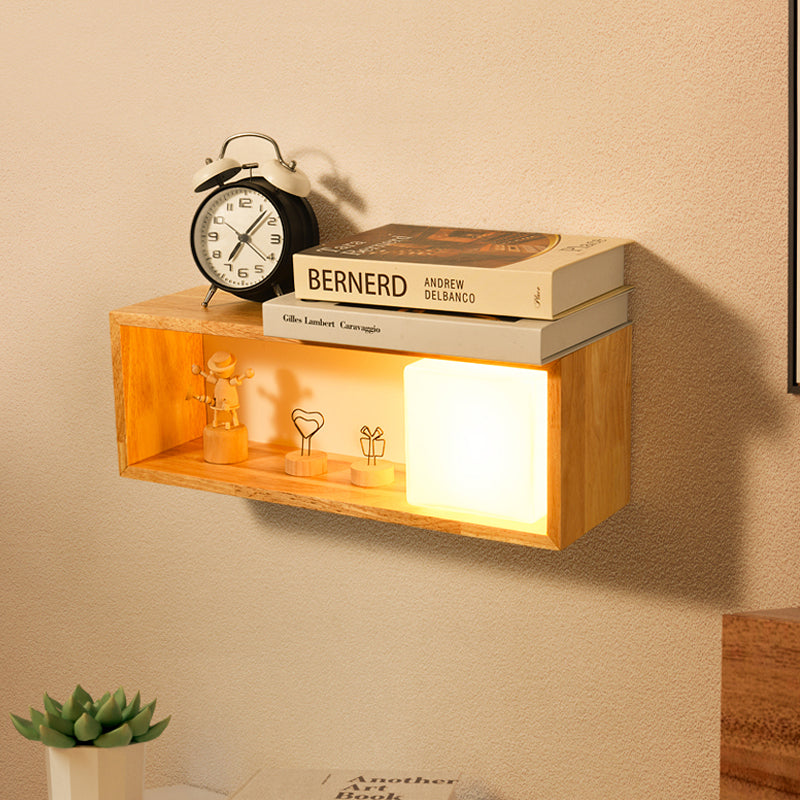BowLift | Fillet/Right Angle Wall Lamp Nordic Wood 1 Head Nightstand Wall Lamp with Shelf Function